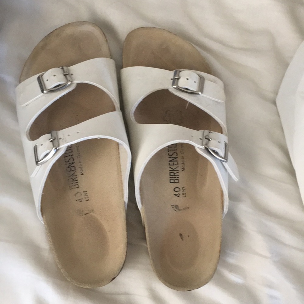 White Birkenstock Arizona Sandals Leather